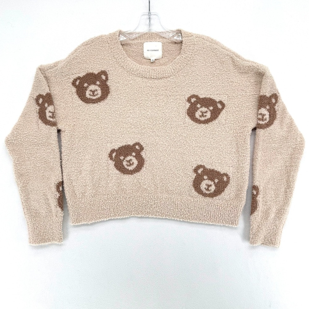 Womens Teddy Bear Sweater XL Tan Fuzzy Knit Crew Neck Cozy‎ Soft Top No Comment